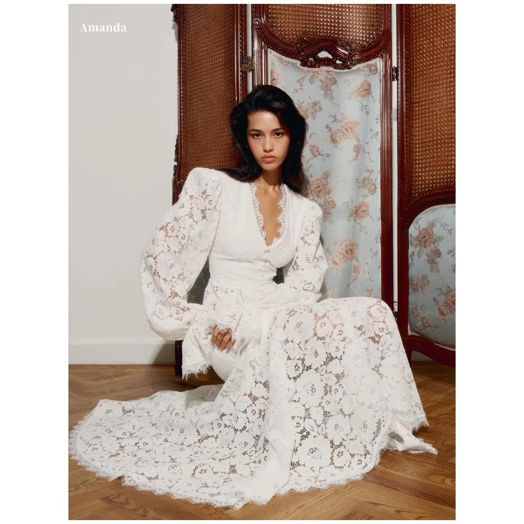 Amanda Customized white lace V-neck bishop sleeve Prom Dress floor length vestidos de noche romantic Formal Evening gown 2025
Amanda Customized white lace V-neck bishop sleeve Prom Dress floor length vestidos de noche romantic Formal Evening gown 2025
