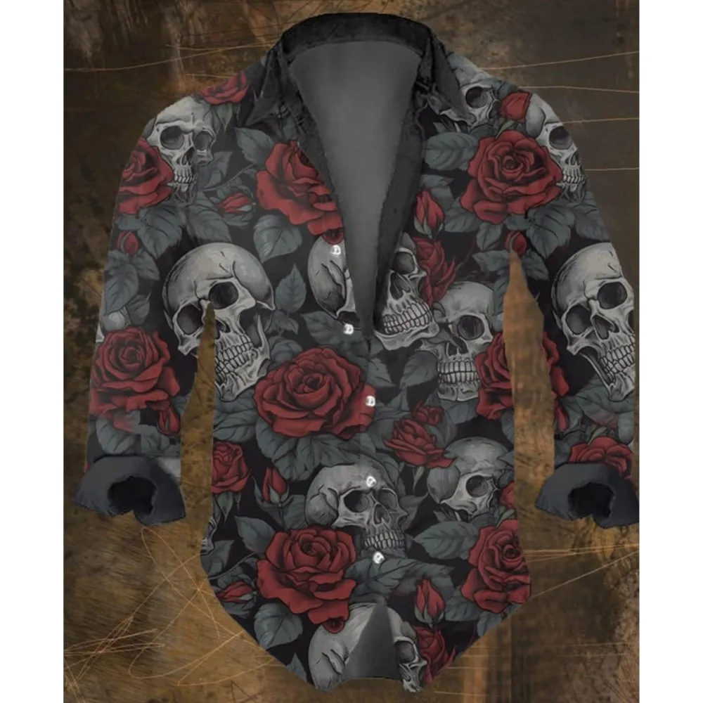 Мужская повседневная рубашка с длинными рукавами и принтом черепа на Хэллоуин, винтажная рубашка с цветочным принтом черепа, обычный крой, воротник с лацканами, смесь полиэстера
Мужская повседневная рубашка с длинными рукавами и принтом черепа на Хэллоуин, винтажная рубашка с цветочным принтом черепа, обычный крой, воротник с лацканами, смесь полиэстера