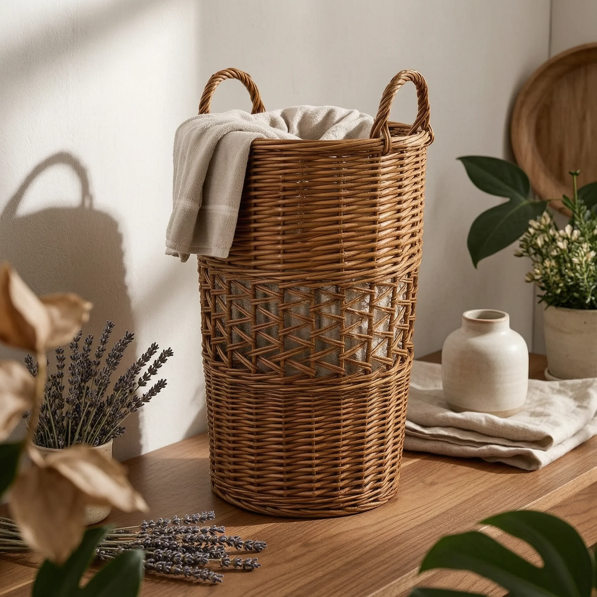 Tall Wicker Basket Tapered Shape Handwoven Basket Brown Built-in Handles
Tall Wicker Basket Tapered Shape Handwoven Basket Brown Built-in Handles