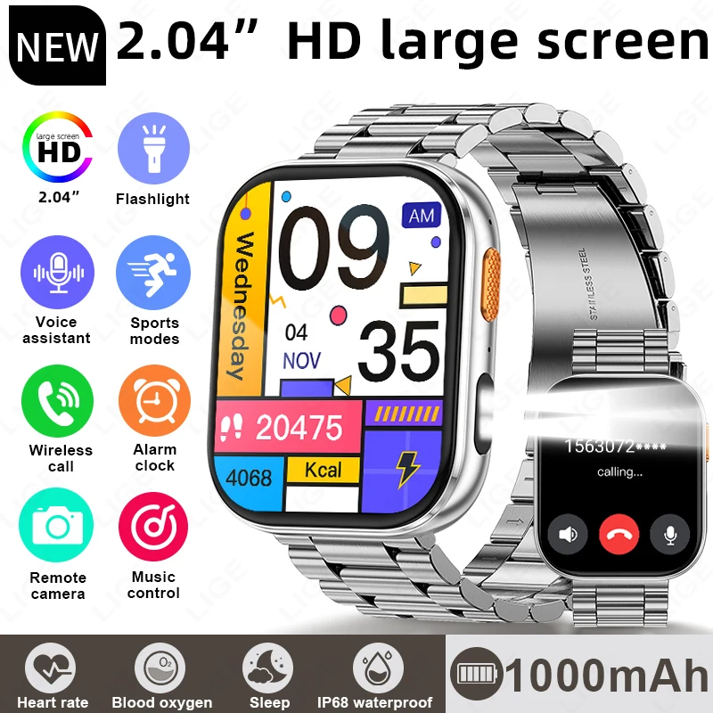 LIGE Smart Watch 1000mAh Large Battery Bluetooth Call 2.04" Display IP68 Waterproof Heart Rate Monitor Sport Fitness Smartwatch
LIGE Smart Watch 1000mAh Large Battery Bluetooth Call 2.04" Display IP68 Waterproof Heart Rate Monitor Sport Fitness Smartwatch