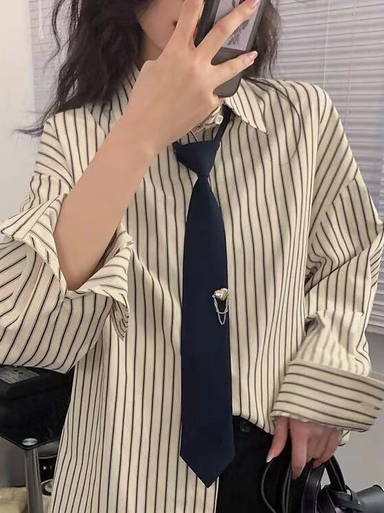 Striped Shirt Women Long Sleeve Top Girls Preppy Style Chic Oversized T Shirts Ladies Vintage Loose Shirt with Tie Ropa De Mujer
Striped Shirt Women Long Sleeve Top Girls Preppy Style Chic Oversized T Shirts Ladies Vintage Loose Shirt with Tie Ropa De Mujer