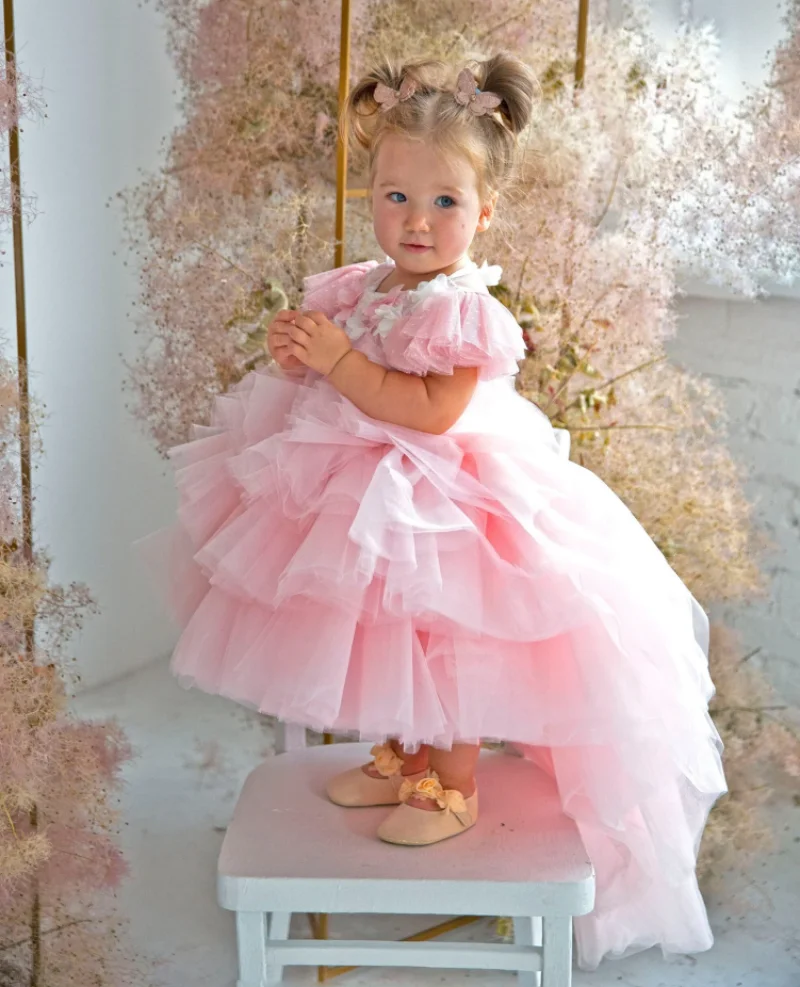Pink Floral High-Low Flower Girl Dress for Wedding O Neck Princess Birthday Party Gown Long Tail Kid Baptism Dress
Pink Floral High-Low Flower Girl Dress for Wedding O Neck Princess Birthday Party Gown Long Tail Kid Baptism Dress
