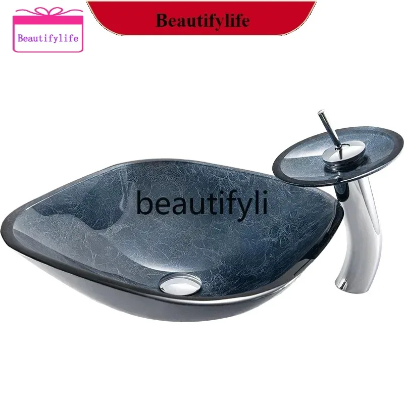 YL f156 Tempered gla table basin simple gray-blue art basin ingot shape
YL f156 Tempered gla table basin simple gray-blue art basin ingot shape