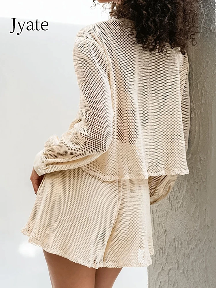Jyate Cotton Perspective Mesh Shorts Suits Casual Beach Vacation Long Sleeve Shirts + Hot Pants Two Pieces Sets Casual Outfit
Jyate Cotton Perspective Mesh Shorts Suits Casual Beach Vacation Long Sleeve Shirts + Hot Pants Two Pieces Sets Casual Outfit