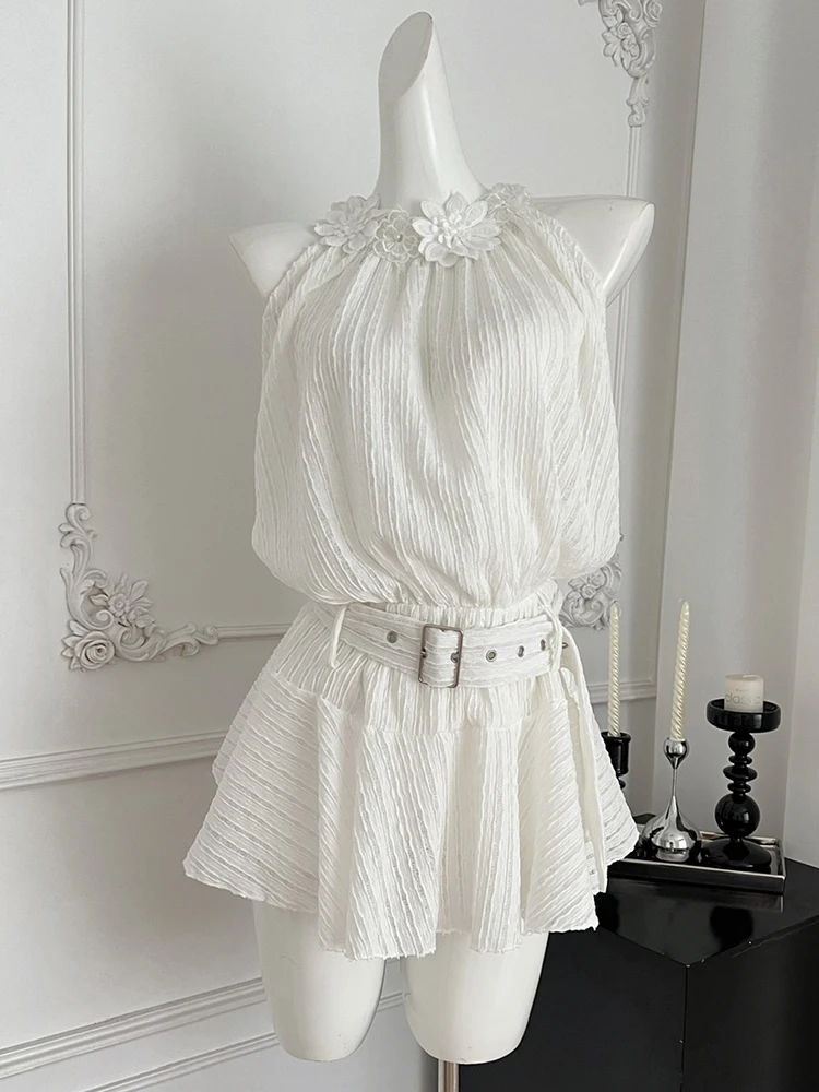Korean Fashion with Belt White Dress Women Summer Sleeveless Tank Dress 2025 Embroidered High Waist Floral Mini Dress Sundress
Korean Fashion with Belt White Dress Women Summer Sleeveless Tank Dress 2025 Embroidered High Waist Floral Mini Dress Sundress