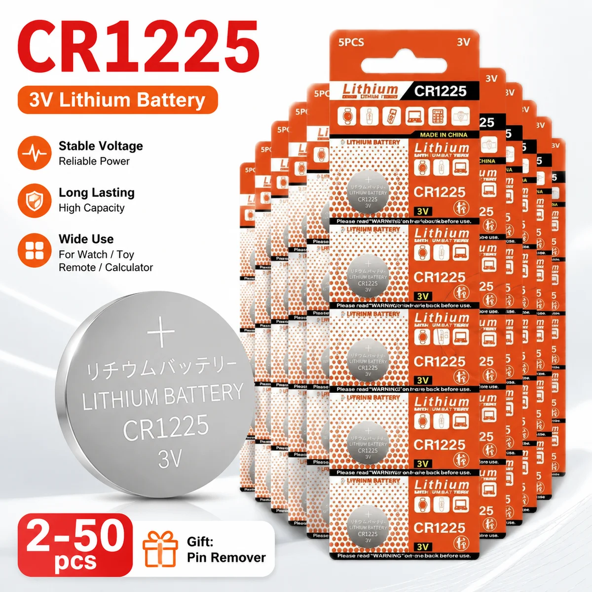 Lithium Coin Cell Battery CR1225 3V 10-50PCS, Replacement for DL1225 BR1225 ECR1225 Watch Calculator Key Fob
Lithium Coin Cell Battery CR1225 3V 10-50PCS, Replacement for DL1225 BR1225 ECR1225 Watch Calculator Key Fob