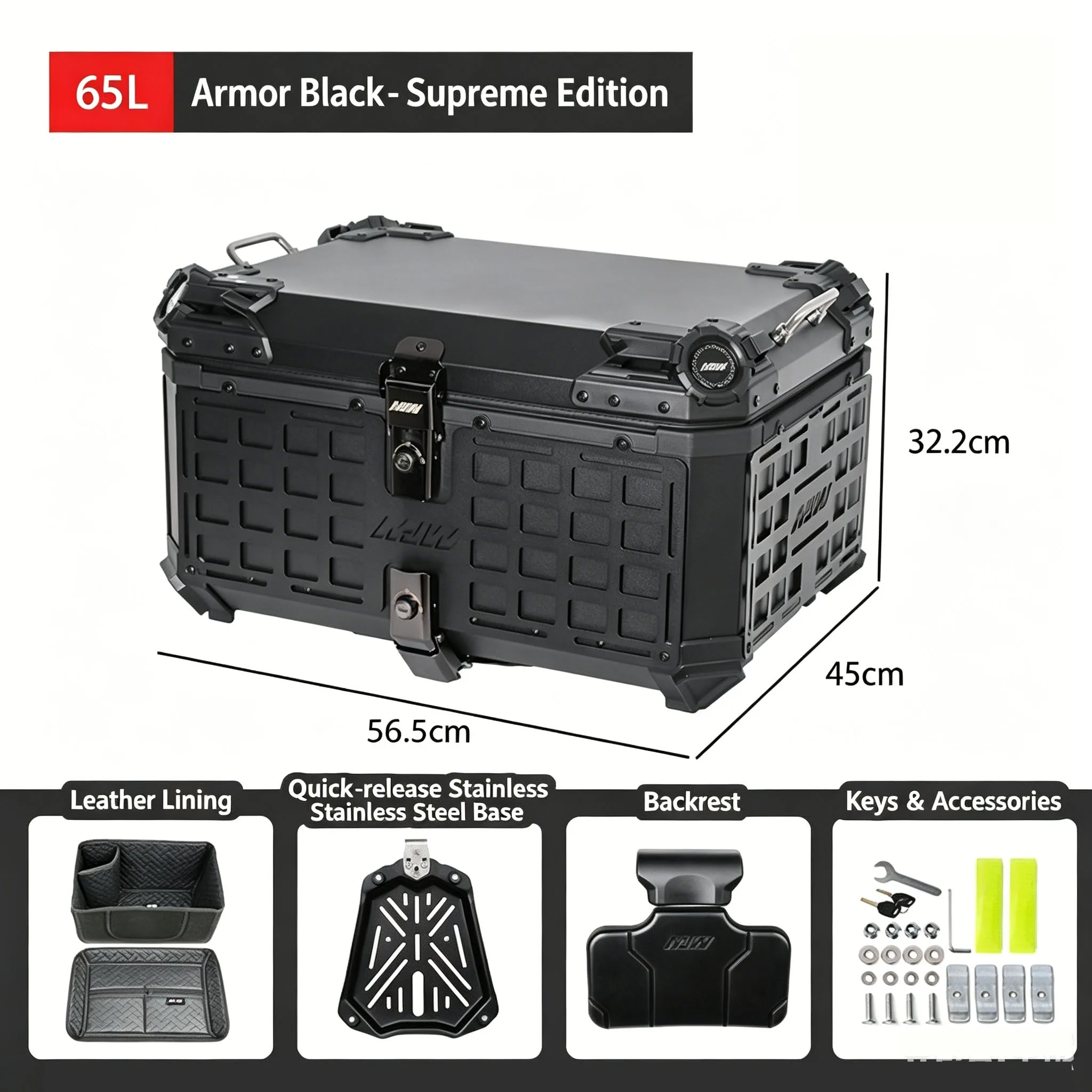 65L Motorcycle Rear Top Box Motorbike Tail Trunk Quad Lock Accesorios Moto Large Capacity Storage Case for Motorbike Camping
65L Motorcycle Rear Top Box Motorbike Tail Trunk Quad Lock Accesorios Moto Large Capacity Storage Case for Motorbike Camping
