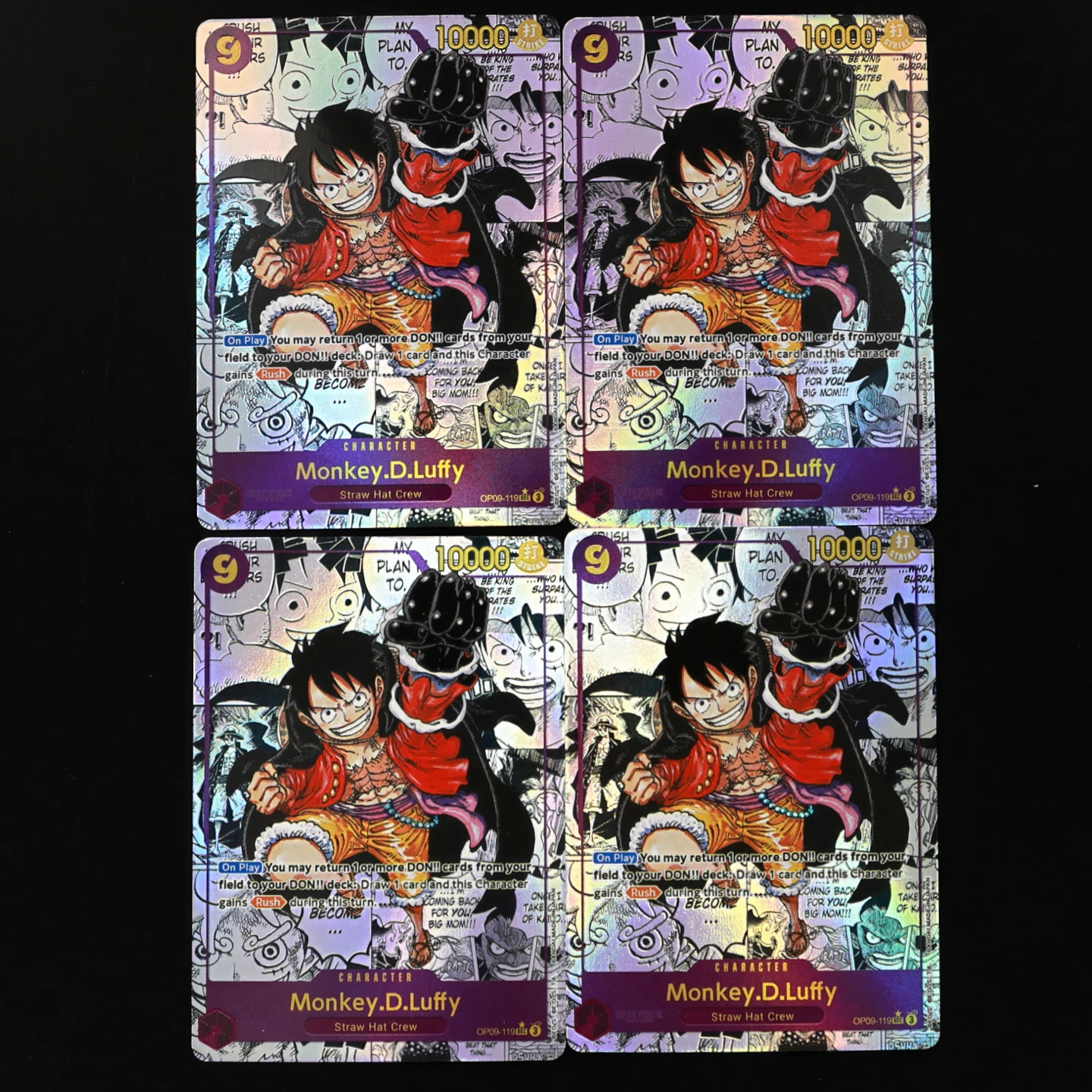 One Piece TCG OPCG English Luffy Manga card OP09-119 Luffy 9 cost Purple Luffy Textured Foil Card
One Piece TCG OPCG English Luffy Manga card OP09-119 Luffy 9 cost Purple Luffy Textured Foil Card