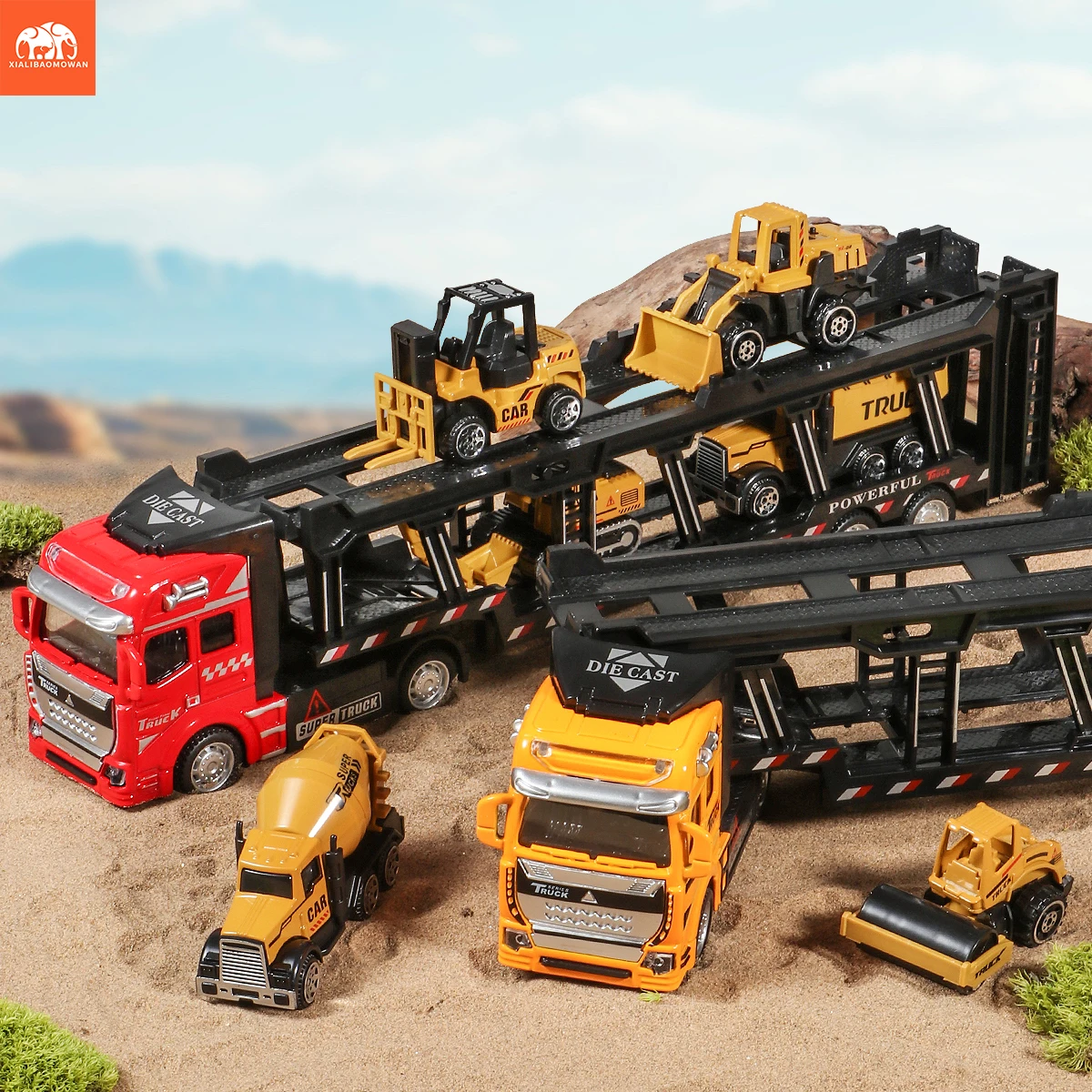 Diecast Alloy Engineering Vehicle Transporter Model Set with 6 Small Trucks - Educational Toy Set for Boys
Diecast Alloy Engineering Vehicle Transporter Model Set with 6 Small Trucks - Educational Toy Set for Boys