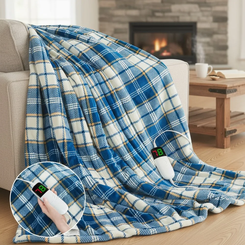 Electric Heated Throw Blanket 50x60, 10 Heat Levels & Auto Shutoff, Blue Plaid Sherpa for Winter Warmth, Home Decor Gift
Electric Heated Throw Blanket 50x60, 10 Heat Levels & Auto Shutoff, Blue Plaid Sherpa for Winter Warmth, Home Decor Gift