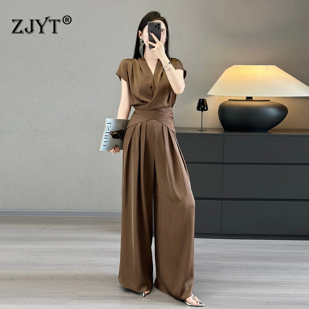 ZJYT Summer Lace Up Top and Wide Leg Pants 2 Piece Matching Sets Office Lady Work Wear Elegant Chic Trousers Suit Clothes Khaki
ZJYT Summer Lace Up Top and Wide Leg Pants 2 Piece Matching Sets Office Lady Work Wear Elegant Chic Trousers Suit Clothes Khaki