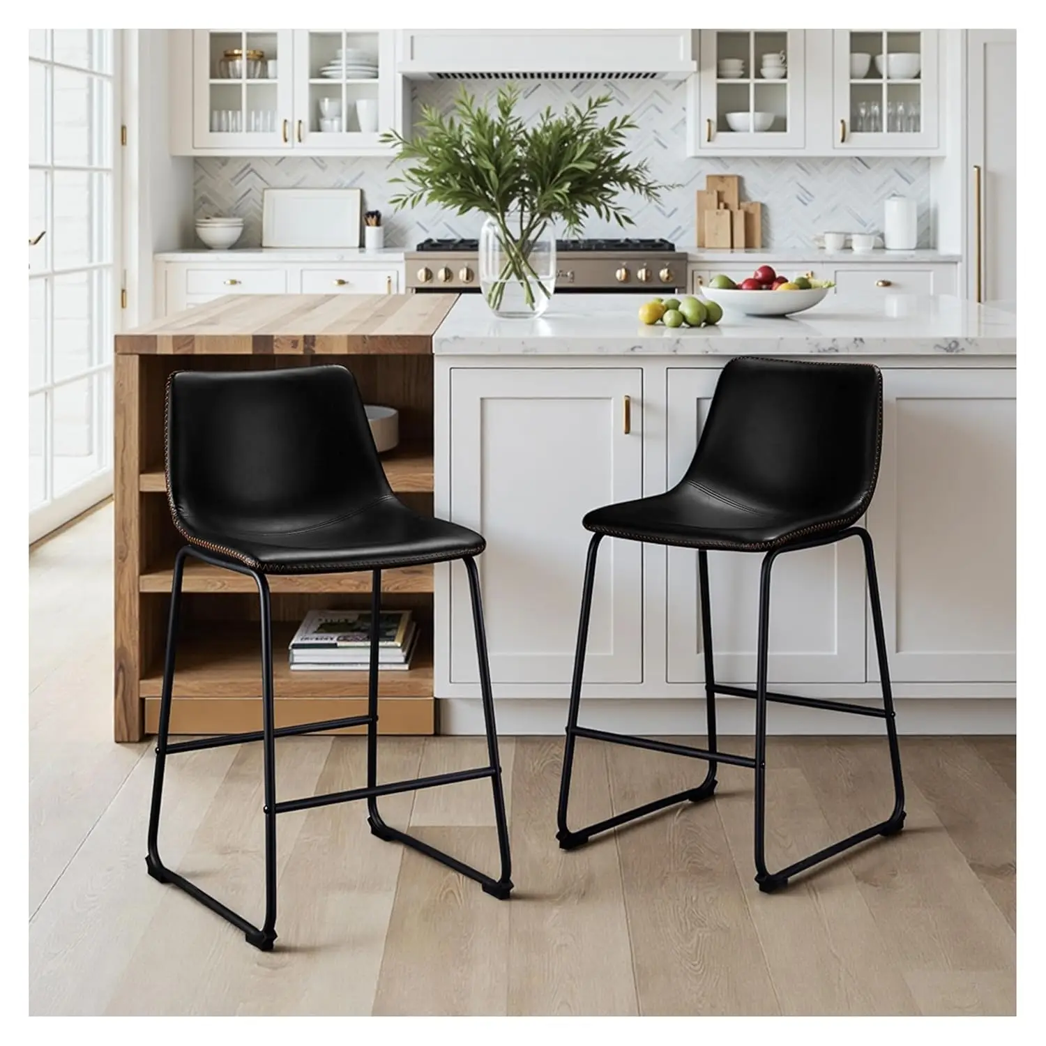 Counter Height Bar Stools Set of 2, 26 Inch Barstools with Back and Metal Leg, Modern Crazy Horse Leather Bar, Customized
Counter Height Bar Stools Set of 2, 26 Inch Barstools with Back and Metal Leg, Modern Crazy Horse Leather Bar, Customized