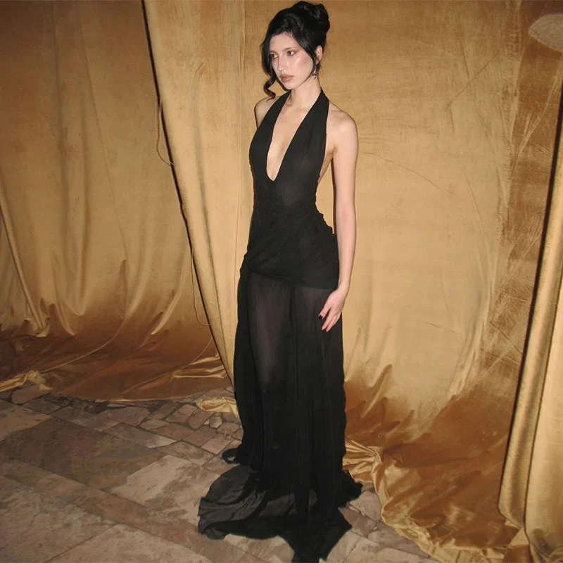 Mesh Halter Sleeveless Backless Bandage Sexy See Through Maxi Dress Spring Summer Women Y2K Outfits Beach Festival
Mesh Halter Sleeveless Backless Bandage Sexy See Through Maxi Dress Spring Summer Women Y2K Outfits Beach Festival