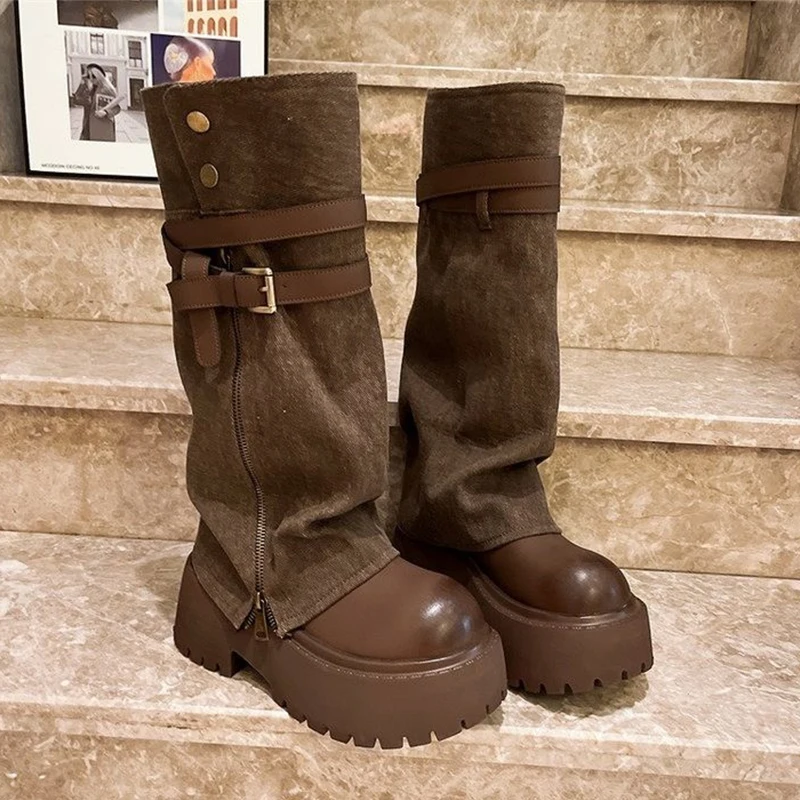 Джинсовые женские сапоги до колена на платформе. Дизайнерская обувь на высоком каблуке. Зимние трендовые длинные сапоги «Челси» 2025 года. Элегантная уютная обувь Fad Botas. 
Джинсовые женские сапоги до колена на платформе. Дизайнерская обувь на высоком каблуке. Зимние трендовые длинные сапоги «Челси» 2025 года. Элегантная уютная обувь Fad Botas.