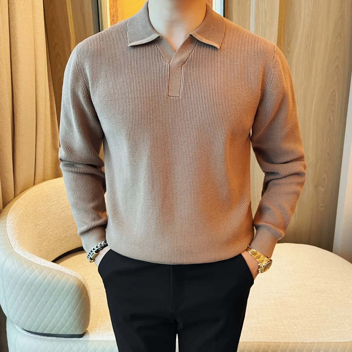 2025 Autumn Winter Thick Needle Sweater Men's Lapel Slim Fit Business Casual Knitted Sweaters Versatile Business Social Pullover
2025 Autumn Winter Thick Needle Sweater Men's Lapel Slim Fit Business Casual Knitted Sweaters Versatile Business Social Pullover