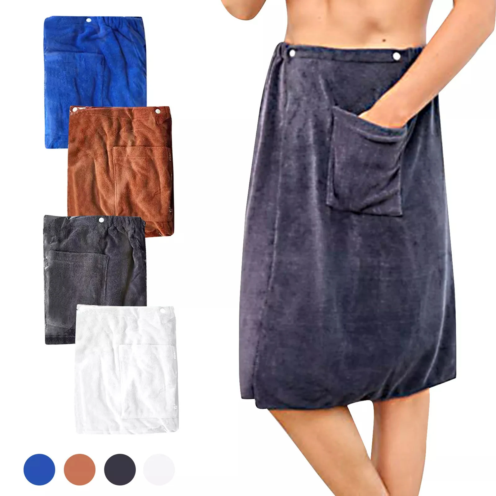 Solid Color Microfiber Bath Towel Front Pocket Short Bathrobe Adjustable Men's Bathrobe with Elastic Waist for Outdoor Beach SPA
Solid Color Microfiber Bath Towel Front Pocket Short Bathrobe Adjustable Men's Bathrobe with Elastic Waist for Outdoor Beach SPA