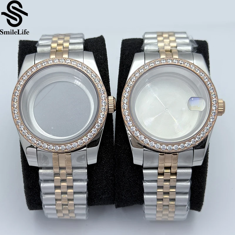 SmileLife 36 мм/39 мм корпус для часов с бриллиантами из розового золота, юбилейный браслет, подходит для механизма NH34/NH35/NH36, циферблат 28,5 мм
SmileLife 36 мм/39 мм корпус для часов с бриллиантами из розового золота, юбилейный браслет, подходит для механизма NH34/NH35/NH36, циферблат 28,5 мм