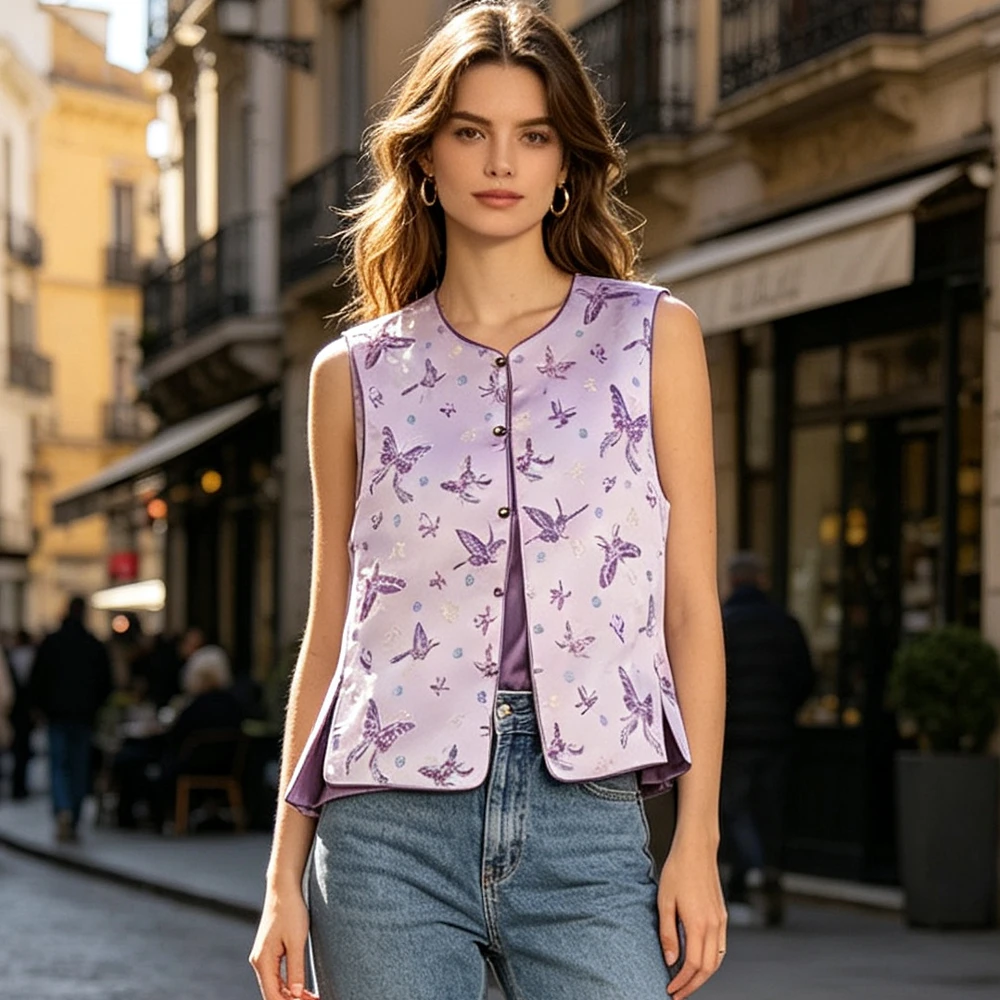 Vests For Women New Chinese Style High-grade Vest With Buckle Unique Butterfly Print Han Fu Top Sleeveless Coat Outerwear
Vests For Women New Chinese Style High-grade Vest With Buckle Unique Butterfly Print Han Fu Top Sleeveless Coat Outerwear
