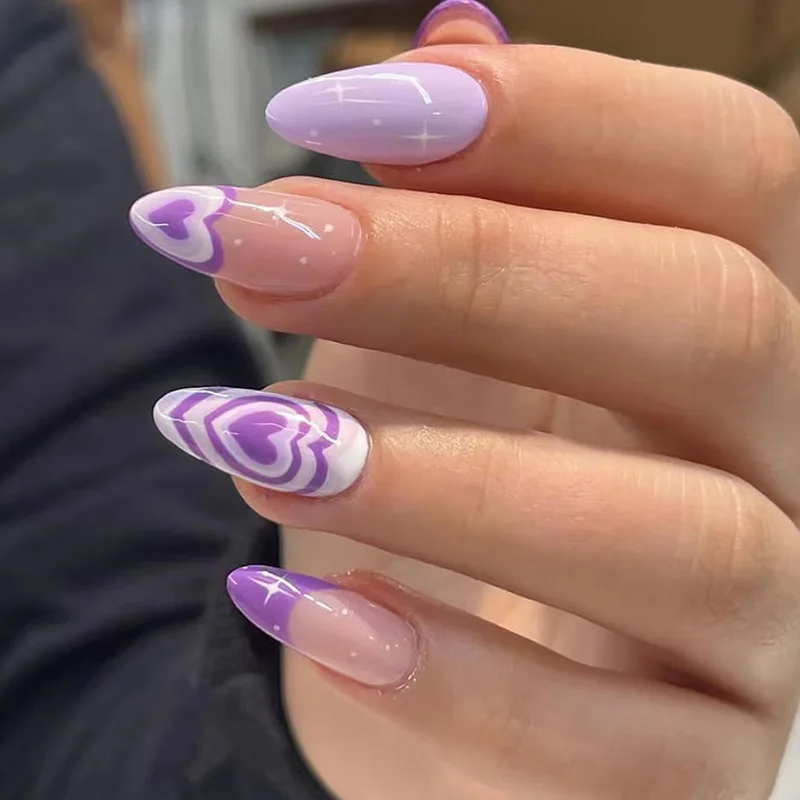 24Pcs Mid-length French Almond Press on Nails Purple Edge Full Cover Fake Nails Love Heart Wearable Full Cover False Nails Tips
24Pcs Mid-length French Almond Press on Nails Purple Edge Full Cover Fake Nails Love Heart Wearable Full Cover False Nails Tips
