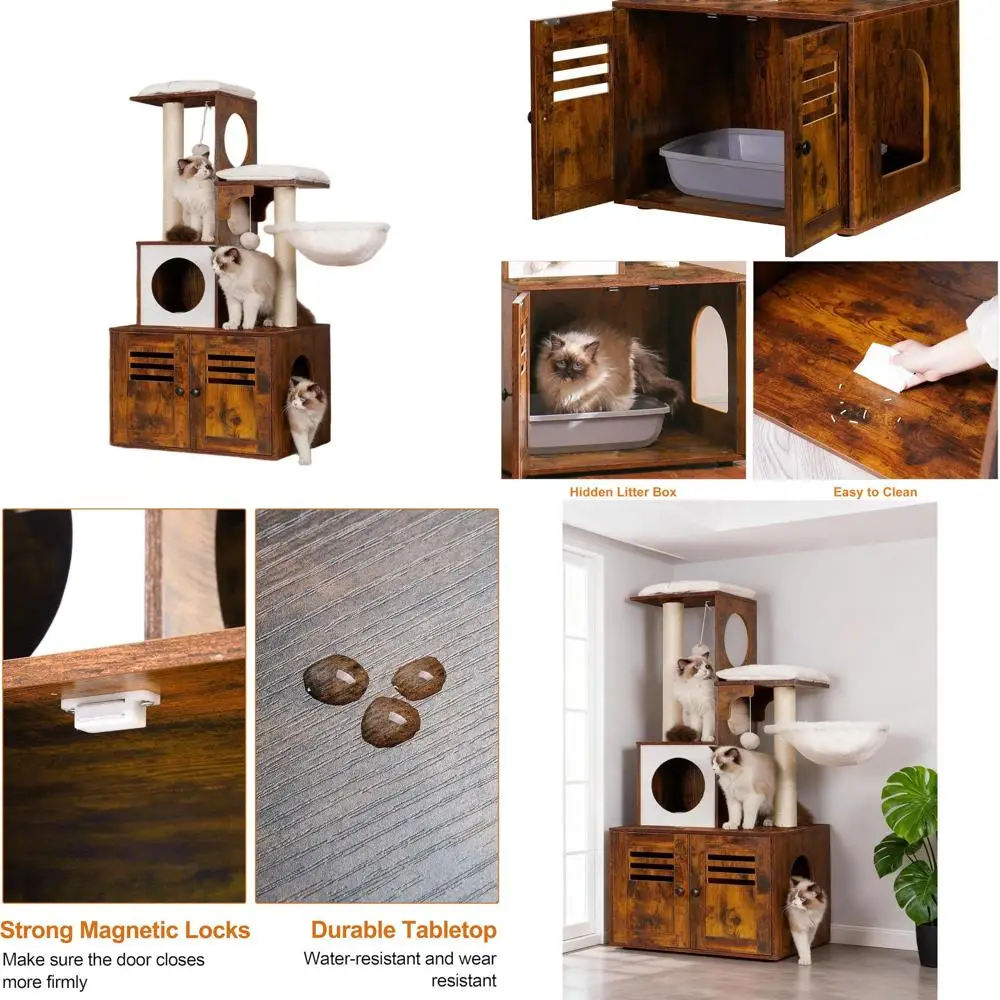 All-in-One Indoor Cat Furniture with Large Platform, Condo, and Food Station - Modern Style Cat Tower in Rustic Brown
All-in-One Indoor Cat Furniture with Large Platform, Condo, and Food Station - Modern Style Cat Tower in Rustic Brown