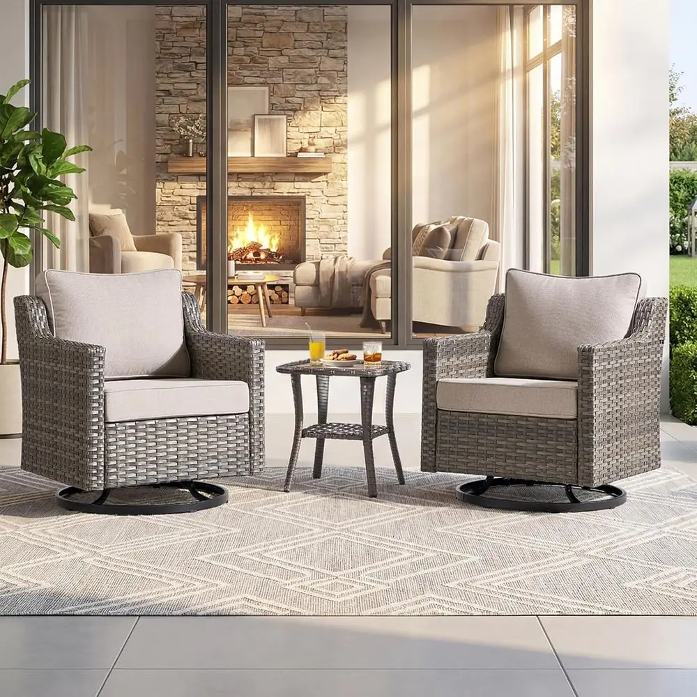 3-Piece Outdoor Furniture Set: Cushioned Swivel Wicker Rocker Chairs and Side Table for Patio, Deck, or Balcony - Beige
3-Piece Outdoor Furniture Set: Cushioned Swivel Wicker Rocker Chairs and Side Table for Patio, Deck, or Balcony - Beige