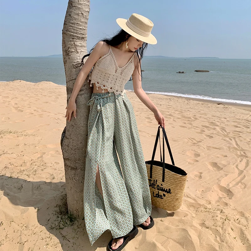 Retro Print Wide Leg Pants Women Tassel Trim Sun Protection Open Cardigan High Waist Slimming Loose Drapey Split Floor-Length...
Retro Print Wide Leg Pants Women Tassel Trim Sun Protection Open Cardigan High Waist Slimming Loose Drapey Split Floor-Length...