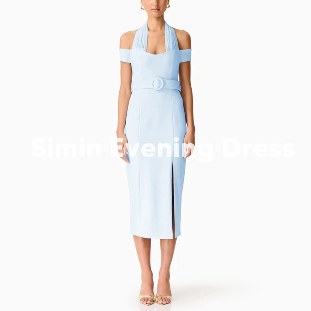 Simin Women's Halter Boat-neck Sashes Saudi Evening Dresses With Sleeveless Straight Tea-Length Formal Elegant Dresses 2025
Simin Women's Halter Boat-neck Sashes Saudi Evening Dresses With Sleeveless Straight Tea-Length Formal Elegant Dresses 2025