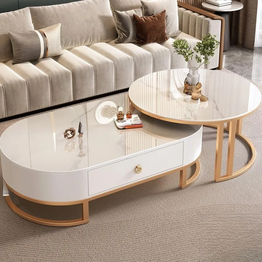 Oval Sintered Stone Nesting Coffee Table, Set of 2 Steel Frame Center Table with Drawer, Modern End Side Table for Small Spaces
Oval Sintered Stone Nesting Coffee Table, Set of 2 Steel Frame Center Table with Drawer, Modern End Side Table for Small Spaces