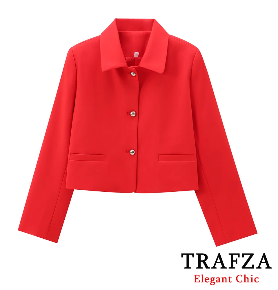 TRAFZA-Women Fashion Short Jacket Lapel Buttons Red Jacket New 2024 Spring Autumn Street Outwear Elegant Jacket
TRAFZA-Women Fashion Short Jacket Lapel Buttons Red Jacket New 2024 Spring Autumn Street Outwear Elegant Jacket