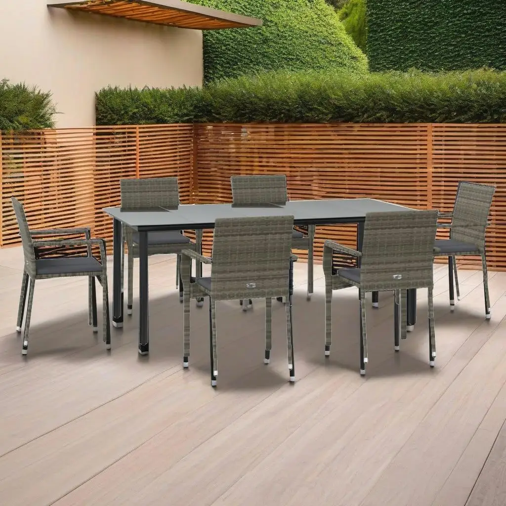 7-Piece Black & Gray Patio Dining Set with Cushions - Durable Poly Rattan Outdoor Furniture
7-Piece Black & Gray Patio Dining Set with Cushions - Durable Poly Rattan Outdoor Furniture