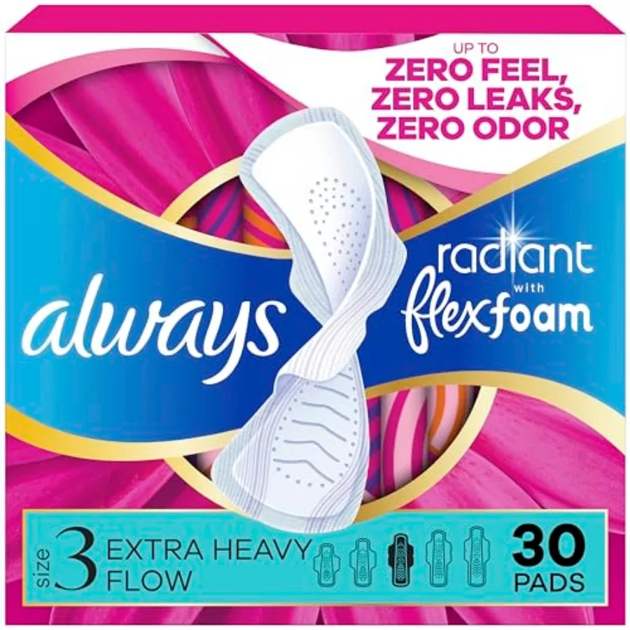 Always Radiant Pa Women, Fleoam Pa wit Wings, Size 3, Extra eavy orncy, Ligly Scented, 30 Count
Always Radiant Pa Women, Fleoam Pa wit Wings, Size 3, Extra eavy orncy, Ligly Scented, 30 Count