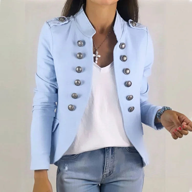 Двубортная куртка с воротником-стойкой и длинными рукавами на каждый день, женская весенняя мода, приталенный топ, элегантная универсальная куртка, верхняя одежда
Двубортная куртка с воротником-стойкой и длинными рукавами на каждый день, женская весенняя мода, приталенный топ, элегантная универсальная куртка, верхняя одежда