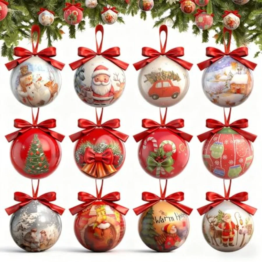 12Pcs Christmas Tree Ball Ornaments, 3.15 inch Vintage Christmas Hanging Decor with Santa Claus, SnowmanandReindeer Designs, Sh
12Pcs Christmas Tree Ball Ornaments, 3.15 inch Vintage Christmas Hanging Decor with Santa Claus, SnowmanandReindeer Designs, Sh