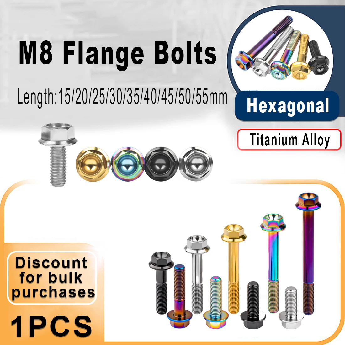 1Pcs Titanium Bolt M8x1.25mm Flange Head Hex Screw (15-55mm) for Motorcycle Brake Caliper Upgrade, Refit Kit
1Pcs Titanium Bolt M8x1.25mm Flange Head Hex Screw (15-55mm) for Motorcycle Brake Caliper Upgrade, Refit Kit