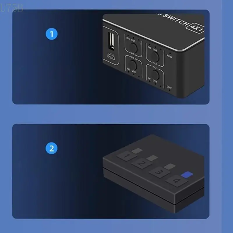 U75B 4 Port KVM Switcher 4K USB -коммутатор KVM 4 в 1 OUT 4K 60 Гц разветвитель распределителя
U75B 4 Port KVM Switcher 4K USB -коммутатор KVM 4 в 1 OUT 4K 60 Гц разветвитель распределителя