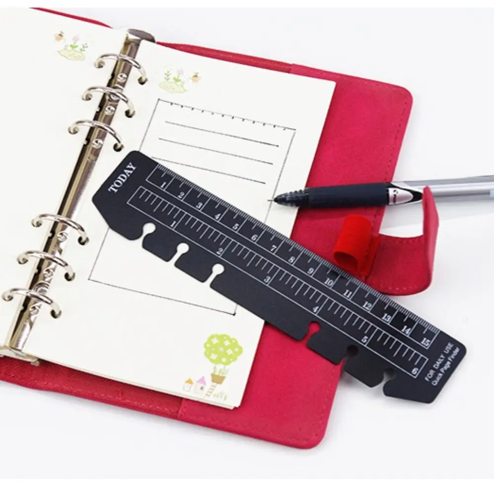 New PVC Loose-leaf Notebook Bookmark Multi-Function Black Separator Page Bookmark Ruler Transparent Soft 6-Hole Scale Ruler A6