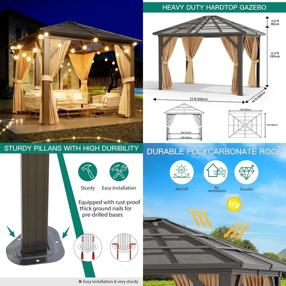 Aluminum Framed Permanent Outdoor Pavilion with Double Polycarbonate Roof, Curtains, and Netting for 10x12 Gazebo
Aluminum Framed Permanent Outdoor Pavilion with Double Polycarbonate Roof, Curtains, and Netting for 10x12 Gazebo