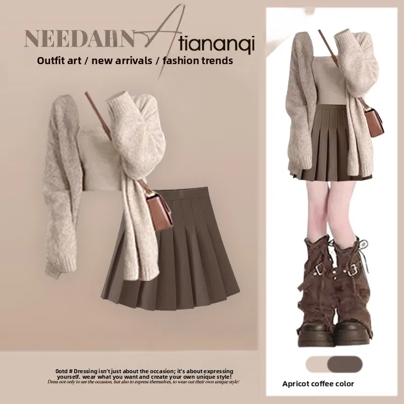 Fall 2026 New Arrival Three-Piece Set Vintage Slimming Pleated Skirt Cardigan Top Strapless Top Autumn Fashion Women's Ensemble
Fall 2026 New Arrival Three-Piece Set Vintage Slimming Pleated Skirt Cardigan Top Strapless Top Autumn Fashion Women's Ensemble