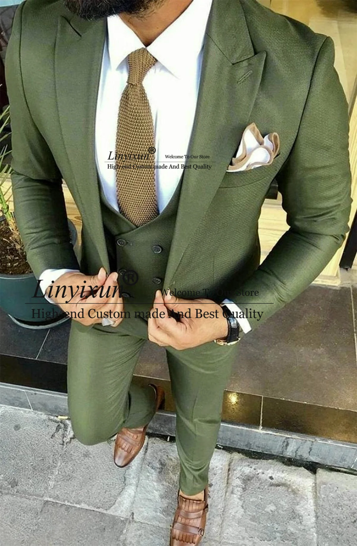 Green Men Suits For Wedding Peaked Lapel Groom Tuxedos 3 Pieces Jacket Vest Pants Sets Business Male Blazers Slim Costume Homme
Green Men Suits For Wedding Peaked Lapel Groom Tuxedos 3 Pieces Jacket Vest Pants Sets Business Male Blazers Slim Costume Homme