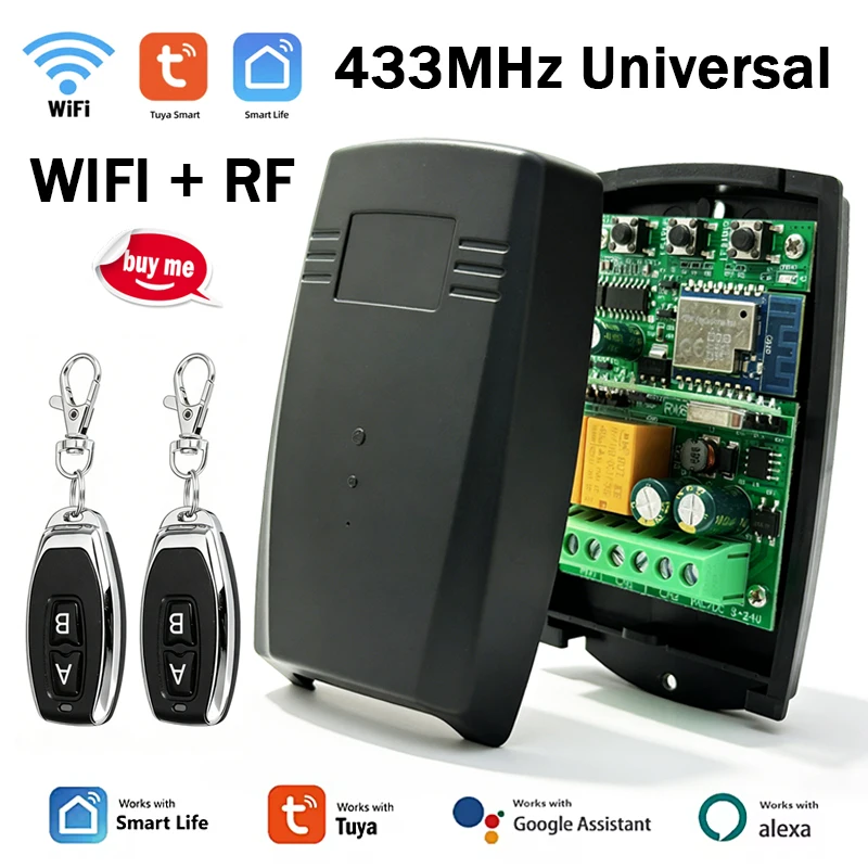 Universal Wifi Tuya Smart Life 2 Channels Relay Switch Module Work With 433MHz 433.92MHz Garage / Gate Remote Control Receiver