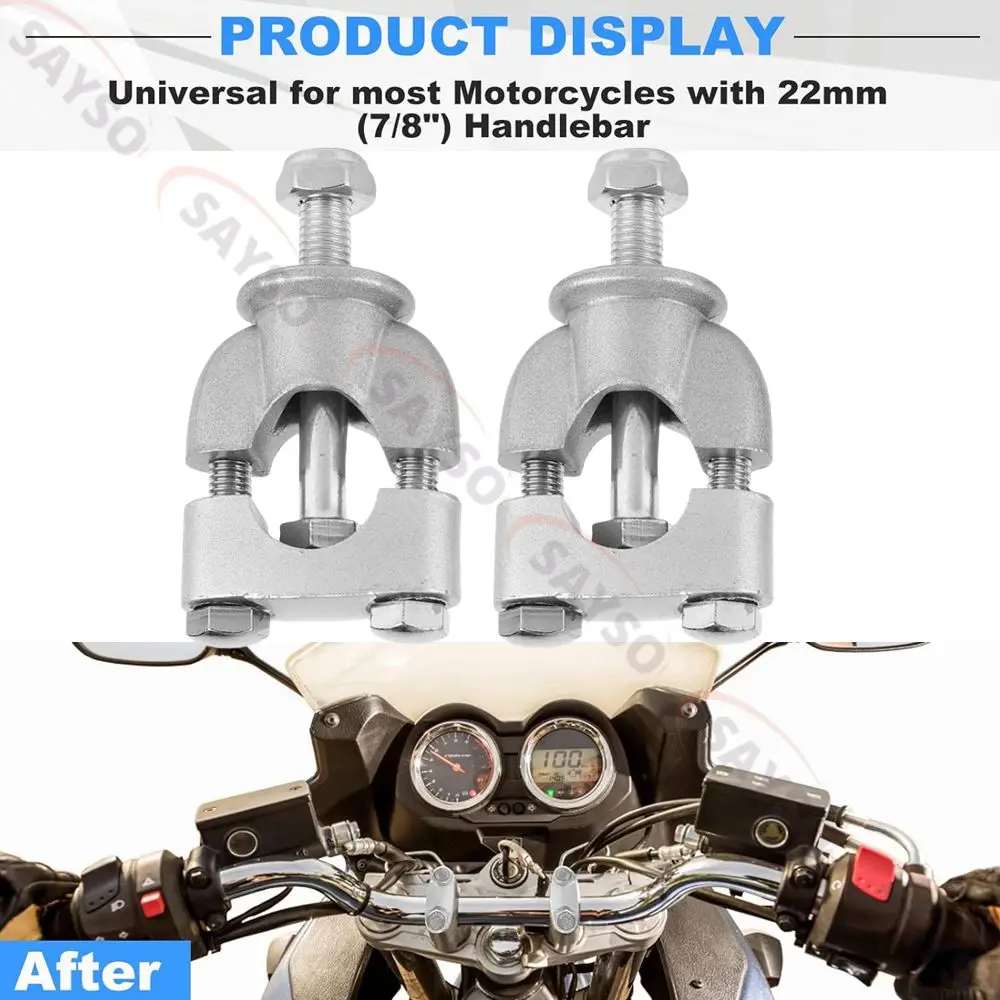 2PC 7/8'' 22mm Motorcycle Handle Bar Mounting Handlebar Risers Clamp Silver Mount Mounting Riser Clamp Motorbike Motorcycle New
2PC 7/8'' 22mm Motorcycle Handle Bar Mounting Handlebar Risers Clamp Silver Mount Mounting Riser Clamp Motorbike Motorcycle New