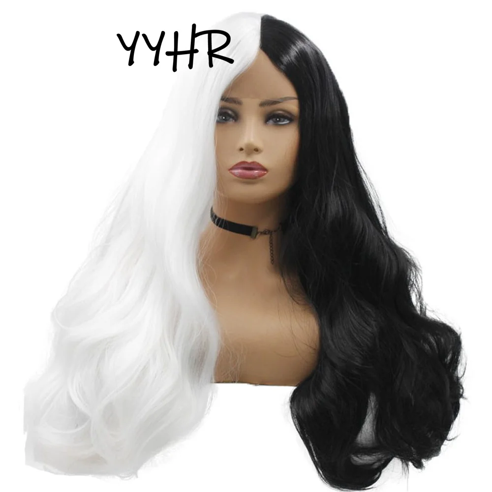 Lace Synthetic Wig Half Black Half White Cosplay Women Wig Long Natural Wavy Middle Part Party Or Halloween High Quality Hair
Lace Synthetic Wig Half Black Half White Cosplay Women Wig Long Natural Wavy Middle Part Party Or Halloween High Quality Hair