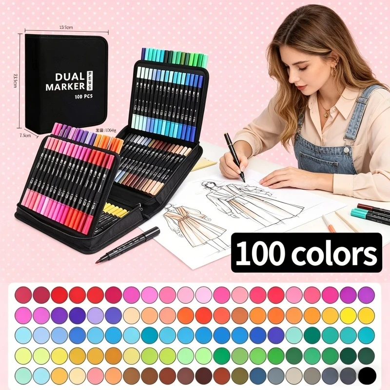 100 Colors Dual Tip Watercolor Art Markers Brush Pen Fineliner for Manga Drawing Calligraphy Painting Art Supplies Home Office
100 Colors Dual Tip Watercolor Art Markers Brush Pen Fineliner for Manga Drawing Calligraphy Painting Art Supplies Home Office