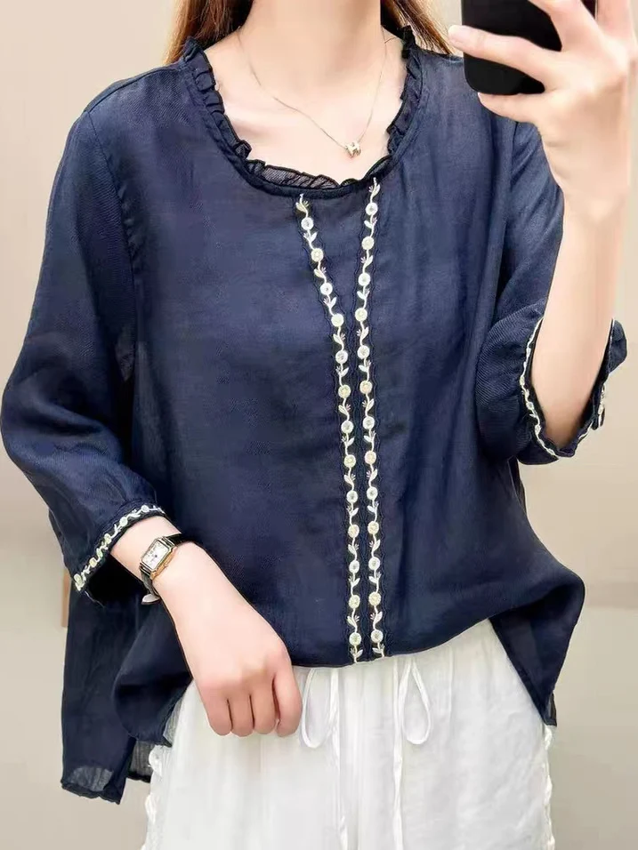 Loose Casual Cotton Linen irt Embroidered Wood ain Seven Sve Summer New Sle Youthful T-irt Small Cotton Linen...
Loose Casual Cotton Linen irt Embroidered Wood ain Seven Sve Summer New Sle Youthful T-irt Small Cotton Linen...