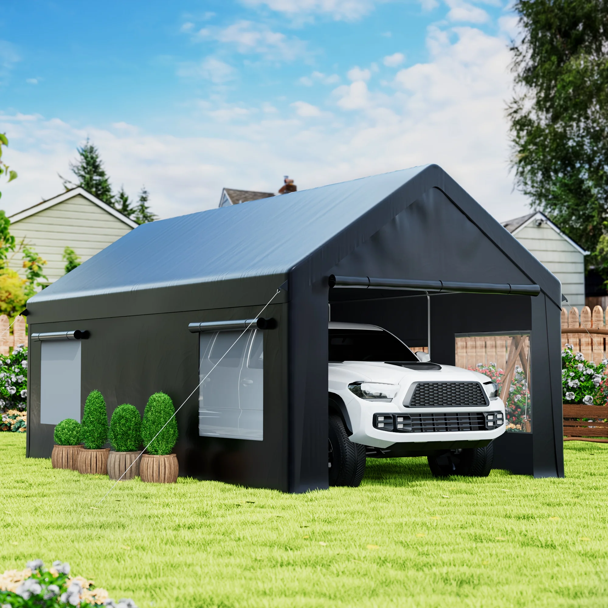 Polar Aurora 12x20/13x25/20x20/FT сверхмощный карпорт, усиленный с укрытием для боковых дверей для всех транспортных средств для газона на заднем дворе
Polar Aurora 12x20/13x25/20x20/FT сверхмощный карпорт, усиленный с укрытием для боковых дверей для всех транспортных средств для газона на заднем дворе