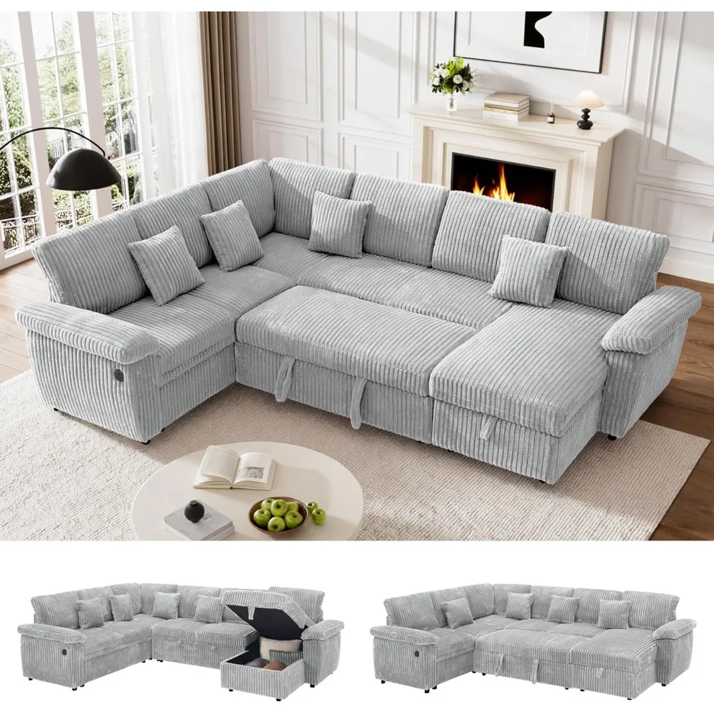 Sectional Sleeper Sofa with Pull Out Bed and Storage Chaise, Fluffy Soft Corduroy Fabric, Modern Comfy U Shaped Couch.
Sectional Sleeper Sofa with Pull Out Bed and Storage Chaise, Fluffy Soft Corduroy Fabric, Modern Comfy U Shaped Couch.