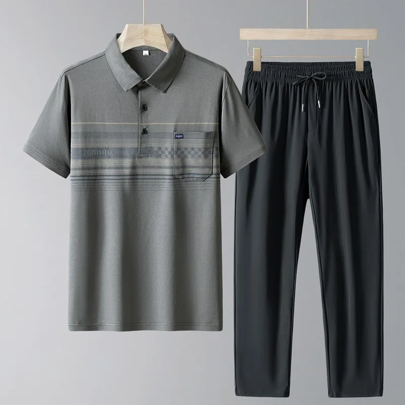 Men's Middle-aged Sports Set Casual Ice Silk Short Sleeve Pants Polo Shirt Trousers Summer Dad Wear 2-piece Set
Men's Middle-aged Sports Set Casual Ice Silk Short Sleeve Pants Polo Shirt Trousers Summer Dad Wear 2-piece Set