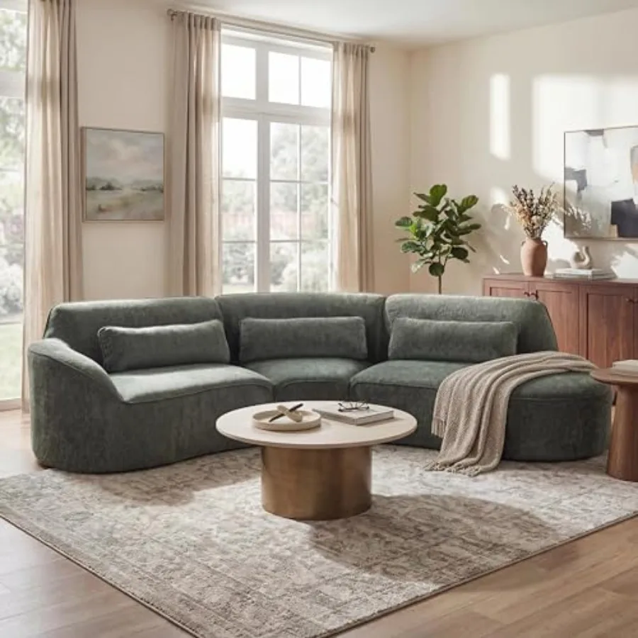 123.23" Curved Polyester Sectional Sofa Set, Modern Cloud Couch with Chaise Lounge and 3 Pillows and Right Hand Facing, High-De
123.23" Curved Polyester Sectional Sofa Set, Modern Cloud Couch with Chaise Lounge and 3 Pillows and Right Hand Facing, High-De