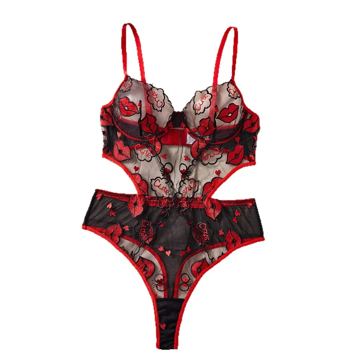 New Erotic Western Style Funny Lips Embroidery Featuring Sensual Mesh Hollow Out Slim Fit Alluring Exquisite Erotic Bodysuit
New Erotic Western Style Funny Lips Embroidery Featuring Sensual Mesh Hollow Out Slim Fit Alluring Exquisite Erotic Bodysuit