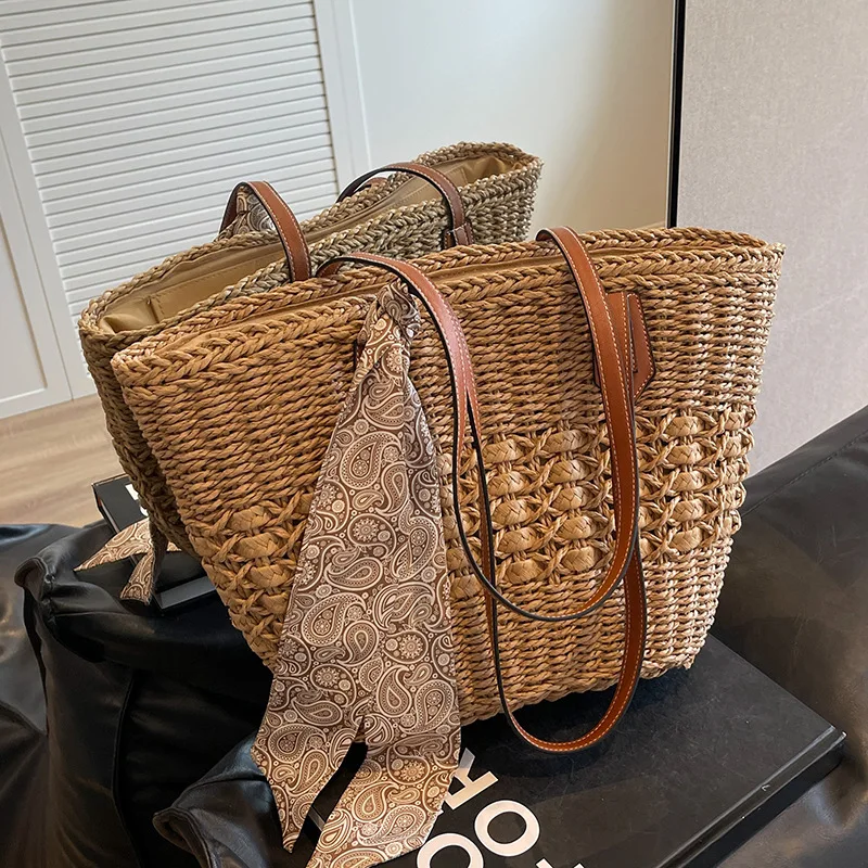 Woven Straw Women's Shoulder Bag Large Capacity Totes Women Basket Handbag With Scarves Shoulder Bag Female Vacation Beach Bag
Woven Straw Women's Shoulder Bag Large Capacity Totes Women Basket Handbag With Scarves Shoulder Bag Female Vacation Beach Bag